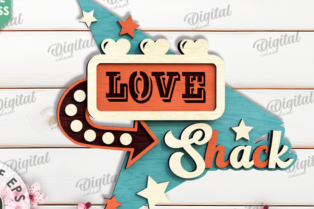 Σετ των 2 Intra απο ξύλο plywood 3mm-4mm πάχος 3D Love Shack Door Sign Cut  Δίασταση 15x15 cm INTRAFABR-115232102