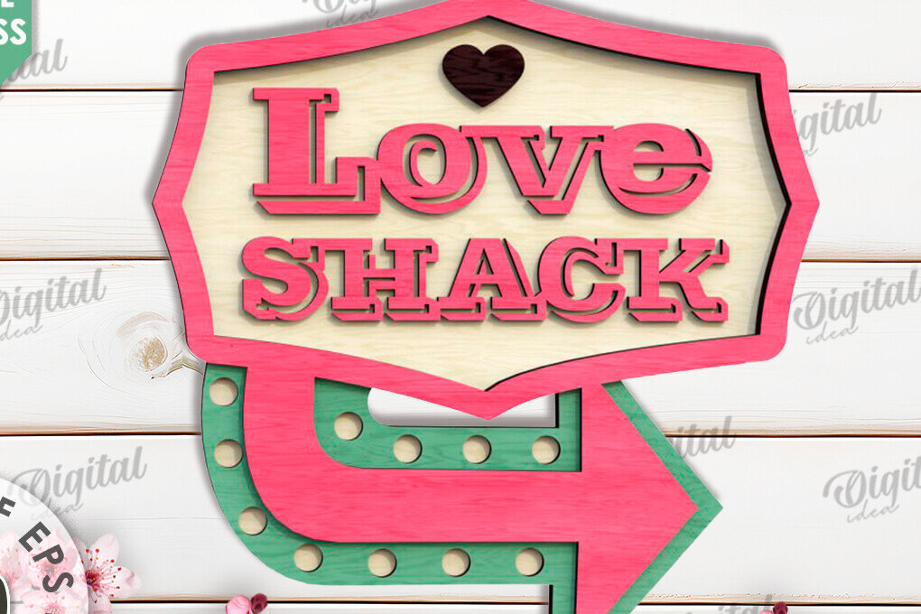 Σετ των 2 Intra απο ξύλο plywood 3mm-4mm πάχος 3D Love Shack Door Sign Cut  Δίασταση 15x15 cm INTRAFABR-115232167