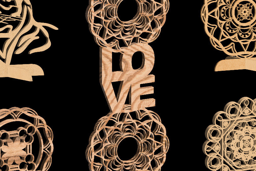 Σετ των 2 Intra απο ξύλο plywood 3mm-4mm πάχος 3D Mandala Δίασταση 30x30 cm INTRAFABR-22061730