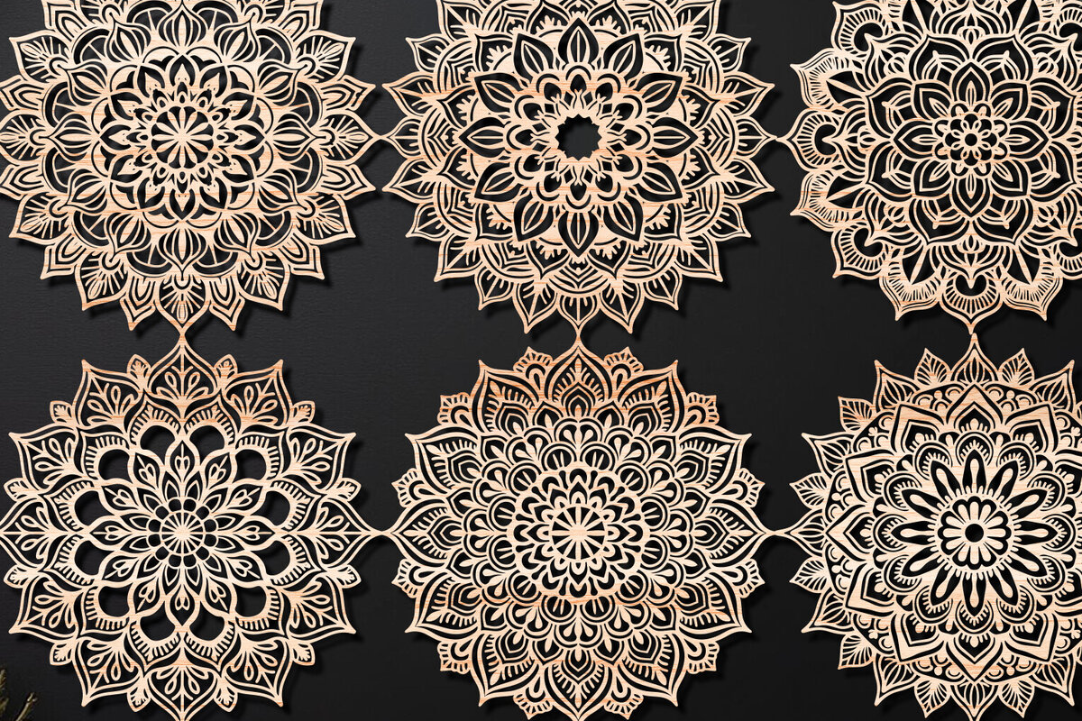 Intra απο ξύλο plywood 3mm-4mm πάχος Τρισδιάστατη δέσμη Mandala για Cricut Δίασταση 30x30 cm INTRAFABR-124398688