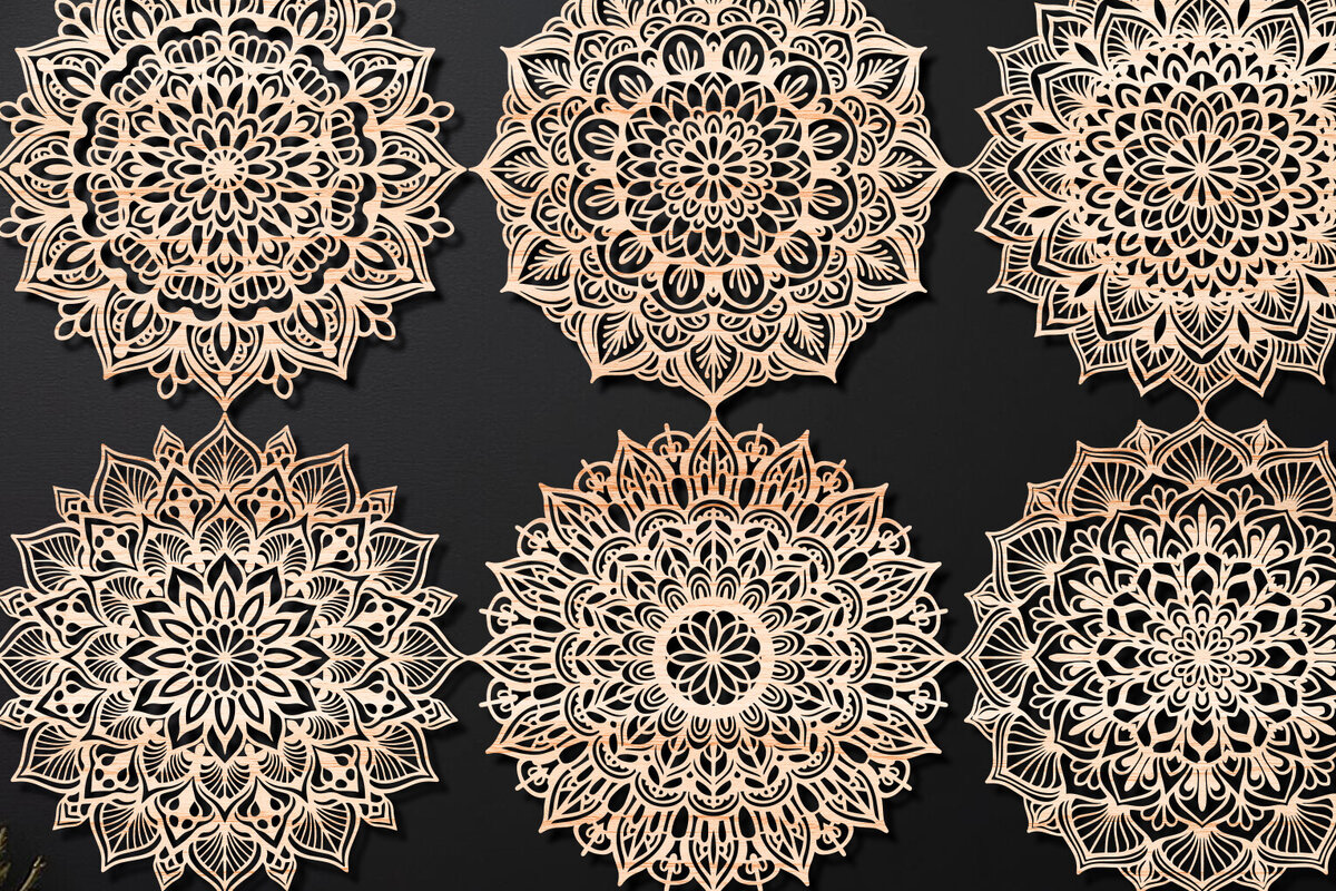 Σετ των 2 Intra απο ξύλο plywood 3mm-4mm πάχος Τρισδιάστατη δέσμη Mandala για Cricut Δίασταση 30x30 cm INTRAFABR-124398836