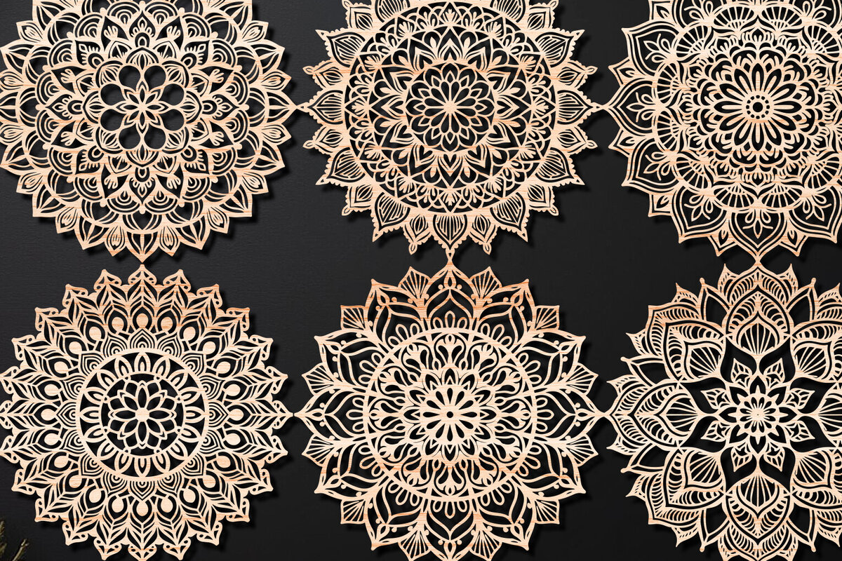 Σετ των 2 Intra απο ξύλο plywood 3mm-4mm πάχος Τρισδιάστατη δέσμη Mandala για Cricut Δίασταση 30x30 cm INTRAFABR-124399110