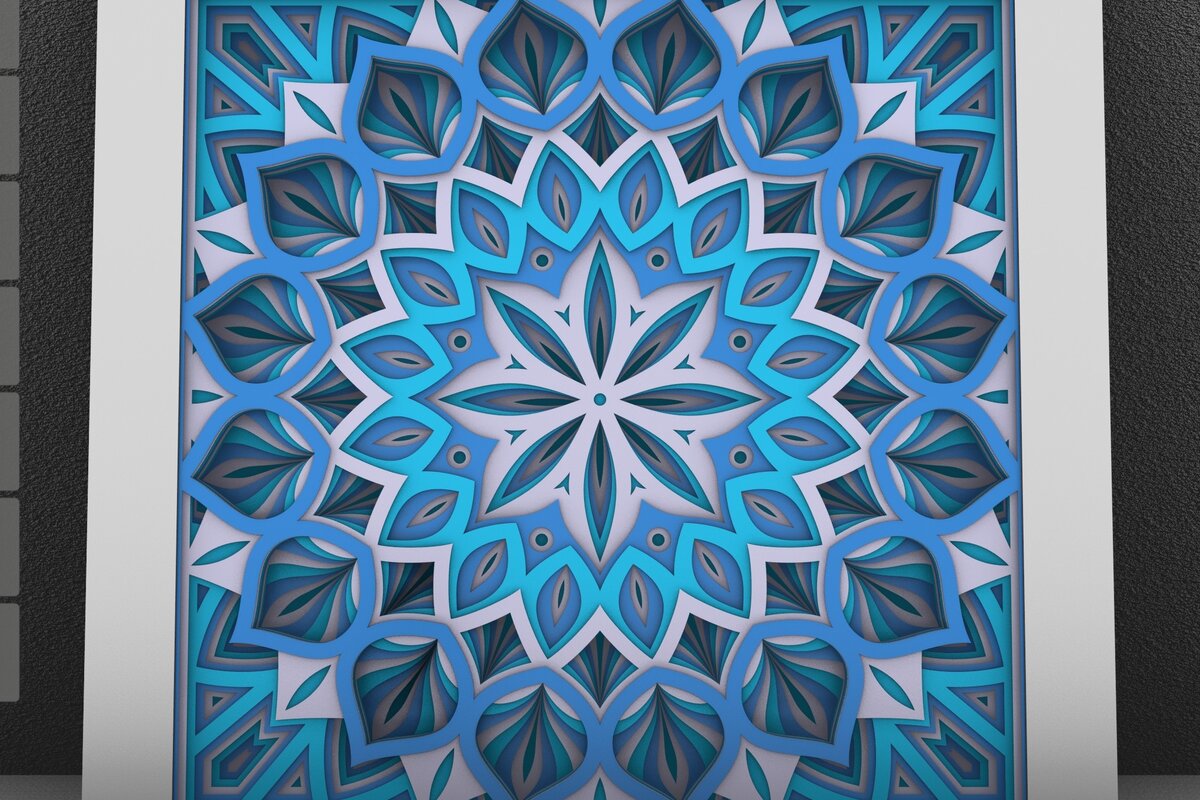 Intra απο ξύλο plywood 3mm-4mm πάχος Κουτί σκιάς με μοτίβο 3D Mandala, 3D λουλούδι Δίασταση 30x30 cm INTRAFABR-30018456