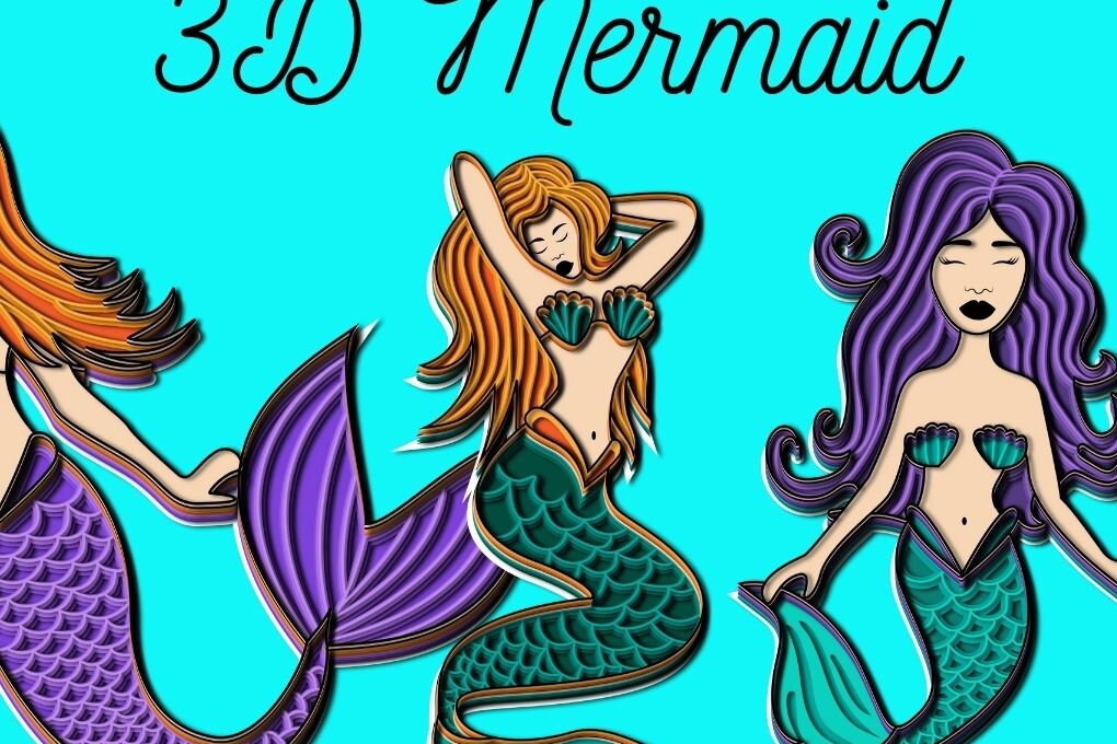 Intra απο ξύλο plywood 3mm-4mm πάχος 3D Mermaids Δίασταση 30x20 cm INTRAFABR-17904414