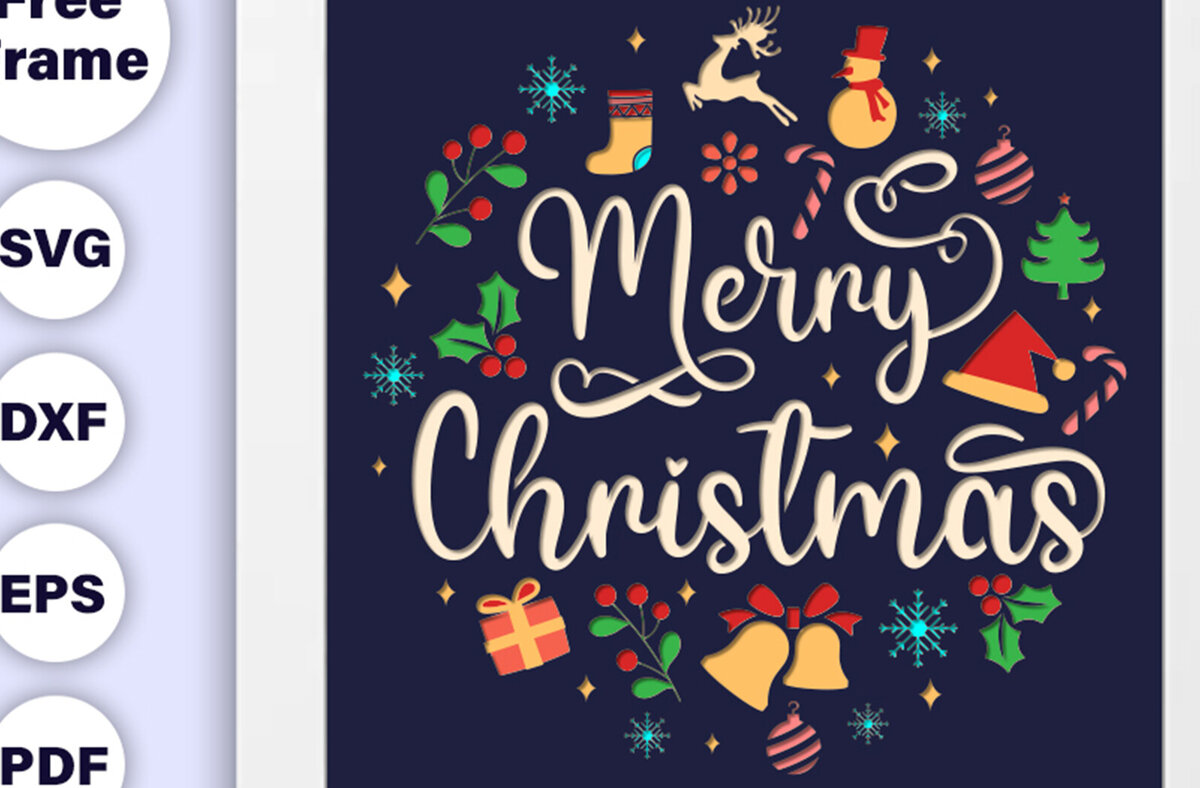 Intra απο ξύλο plywood 3mm-4mm πάχος 3D Merry Christmas Shadow Box Δίασταση 20x30 cm INTRAFABR-80967980