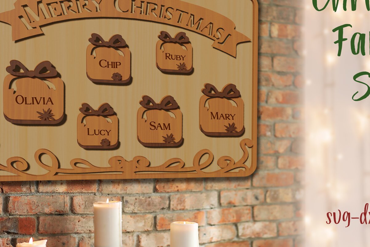 Σετ των 2 Intra απο ξύλο plywood 3mm-4mm πάχος 3D Καλά Χριστούγεννα . Οικογένεια Χριστουγέννων Δίασταση 15x15 cm INTRAFABR-79228264