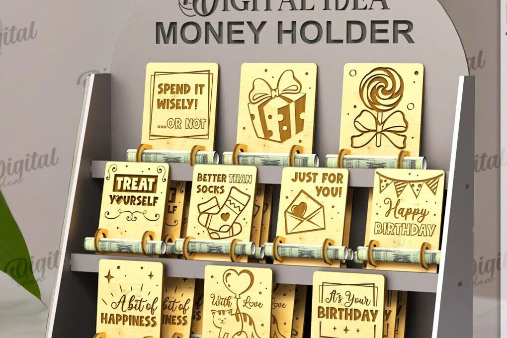 Σετ των 2 Intra απο ξύλο plywood 3mm-4mm πάχος 3D Money Holders Δίασταση 30x20 cm INTRAFABR-121362785