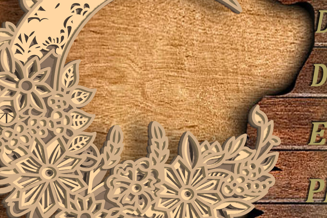 Intra απο ξύλο plywood 3mm-4mm πάχος 3D Moon Flower , 3D Layered Paper Cut Δίασταση 30x20 cm INTRAFABR-75129763
