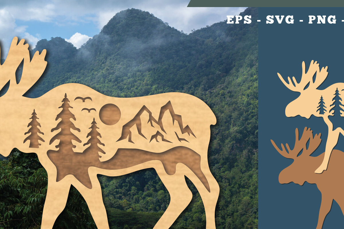 Σετ των 3 Intra απο ξύλο plywood 3mm-4mm πάχος 3D Moose Mountain Cut  Δίασταση 15x15 cm INTRAFABR-111783900