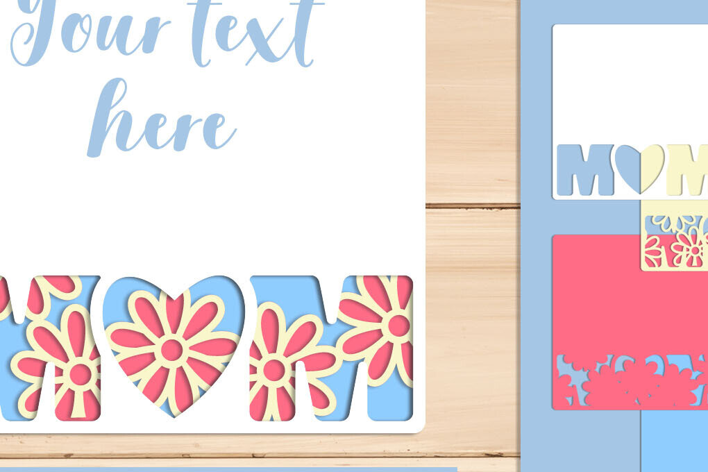 Σετ των 3 Intra απο ξύλο plywood 3mm-4mm πάχος τρισδιάστατη κάρτα για τη γιορτή της μητέρας με λουλούδι, Mom Δίασταση 5x5 cm INTRAFABR-117735619