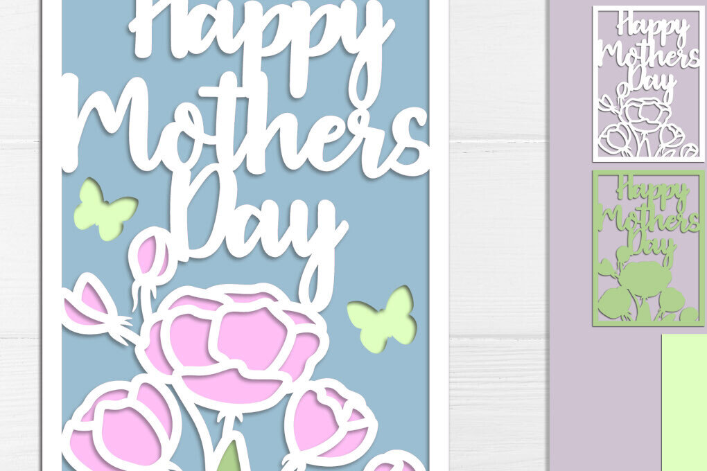 Σετ των 2 Intra απο ξύλο plywood 3mm-4mm πάχος τρισδιάστατη κάρτα λουλουδιών για τη γιορτή της μητέρας με στρώσεις Δίασταση 15x15 cm INTRAFABR-118999218