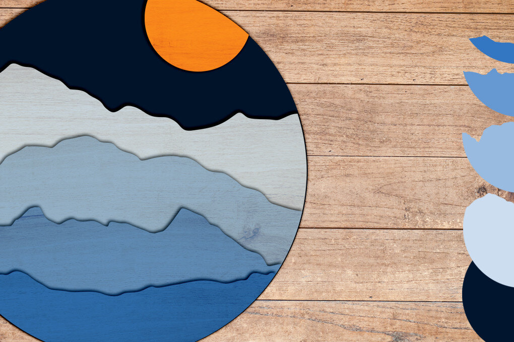 Σετ των 3 Intra απο ξύλο plywood 3mm-4mm πάχος τρισδιάστατο βουνό, πολυεπίπεδη χάρτινη φύση Δίασταση 8x8 cm INTRAFABR-72673483