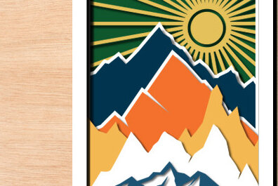 Σετ των 2 Intra απο ξύλο plywood 3mm-4mm πάχος 3D Mountain Shadow Box Δίασταση 25x25 cm INTRAFABR-57732517