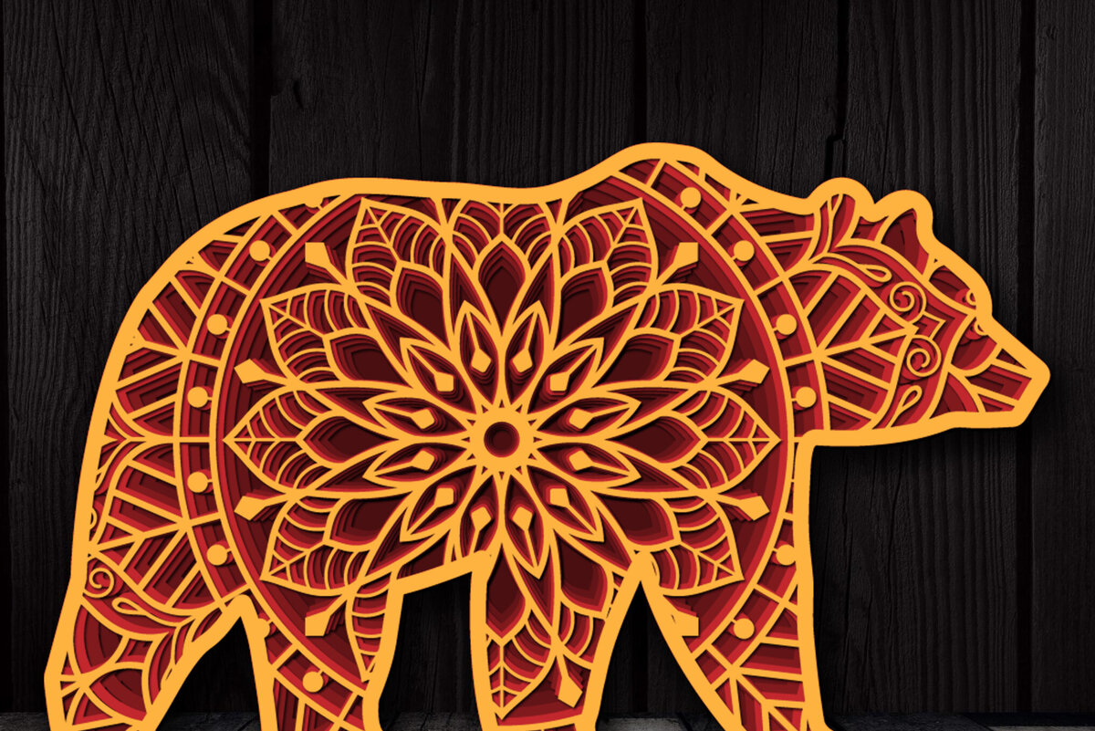 Σετ των 2 Intra απο ξύλο plywood 3mm-4mm πάχος 3D Multi-layer Bear Mandala Cut Δίασταση 30x30 cm INTRAFABR-104193184