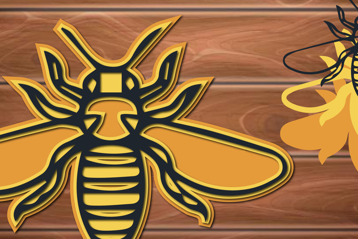 Σετ των 2 Intra απο ξύλο plywood 3mm-4mm πάχος 3D Multi Layer Bee Δίασταση 15x15 cm INTRAFABR-17294603