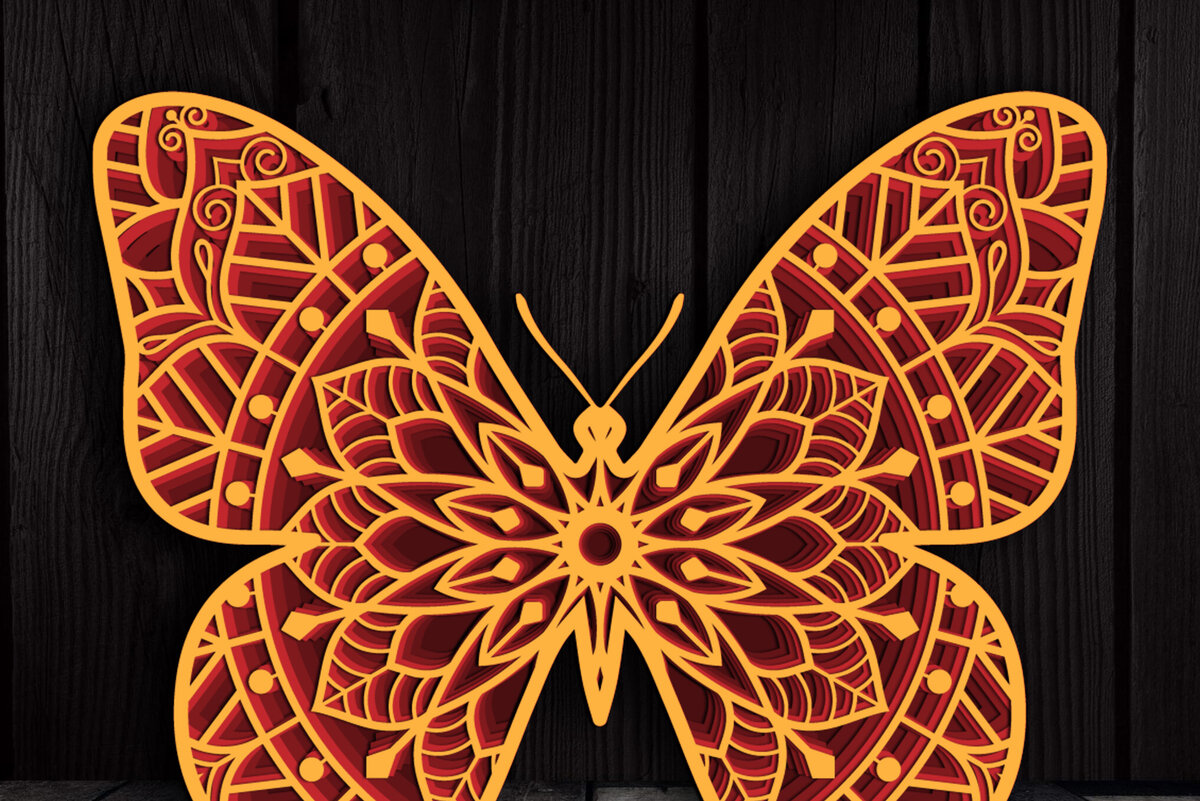 Σετ των 2 Intra απο ξύλο plywood 3mm-4mm πάχος 3D Multi-layer Butterfly Mandala Δίασταση 30x30 cm INTRAFABR-104193006