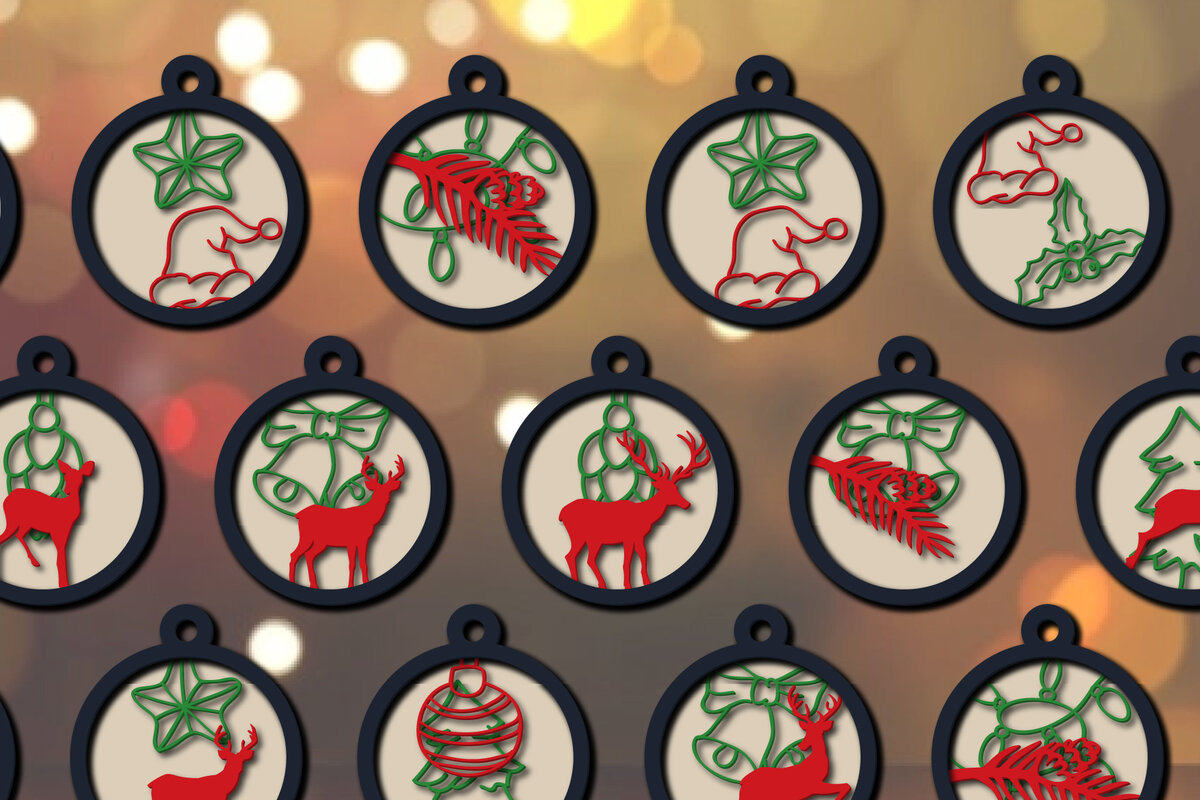 Σετ των 3 Intra απο ξύλο plywood 3mm-4mm πάχος Τρισδιάστατα χριστουγεννιάτικα στολίδια πολλαπλών στρώσεων Δίασταση 8x8 cm INTRAFABR-20141727