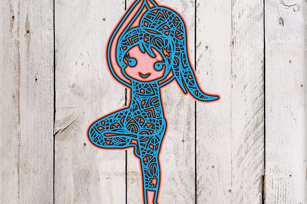 Intra απο ξύλο plywood 3mm-4mm πάχος 3D χαριτωμένο κορίτσι γιόγκα πολλαπλών επιπέδων 2 Δίασταση 30x30 cm INTRAFABR-4089495