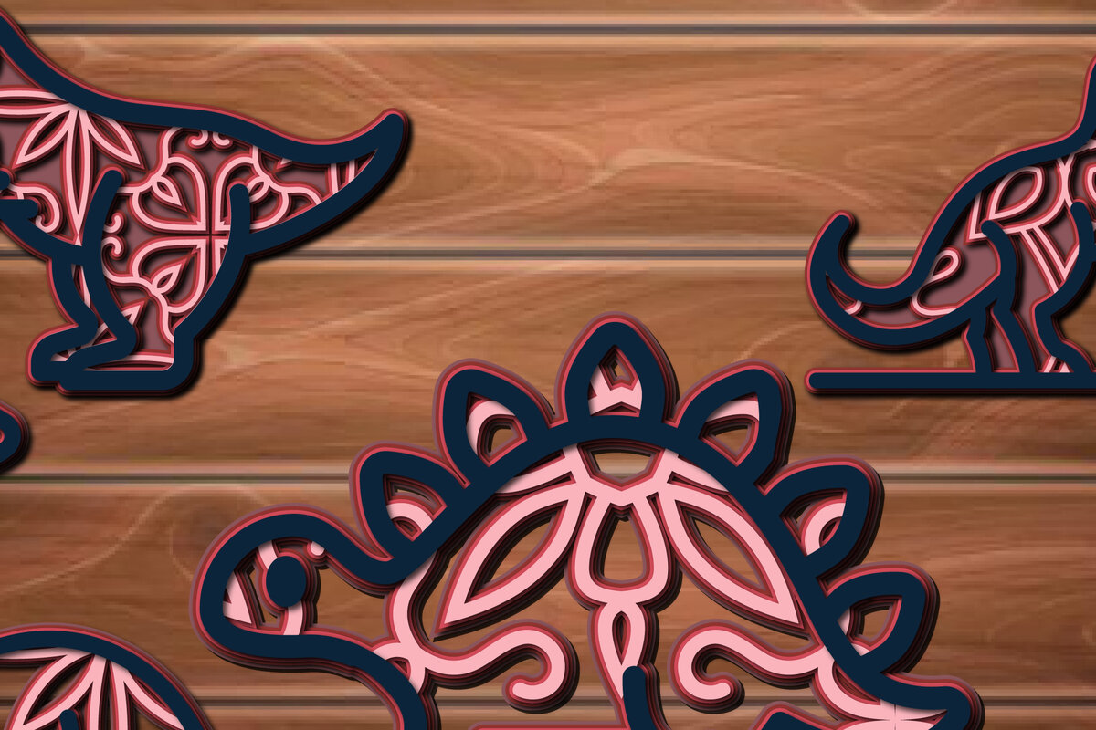 Σετ των 3 Intra απο ξύλο plywood 3mm-4mm πάχος 3D Multi Layer Dinosaur Cut  Δίασταση 8x8 cm INTRAFABR-17242162