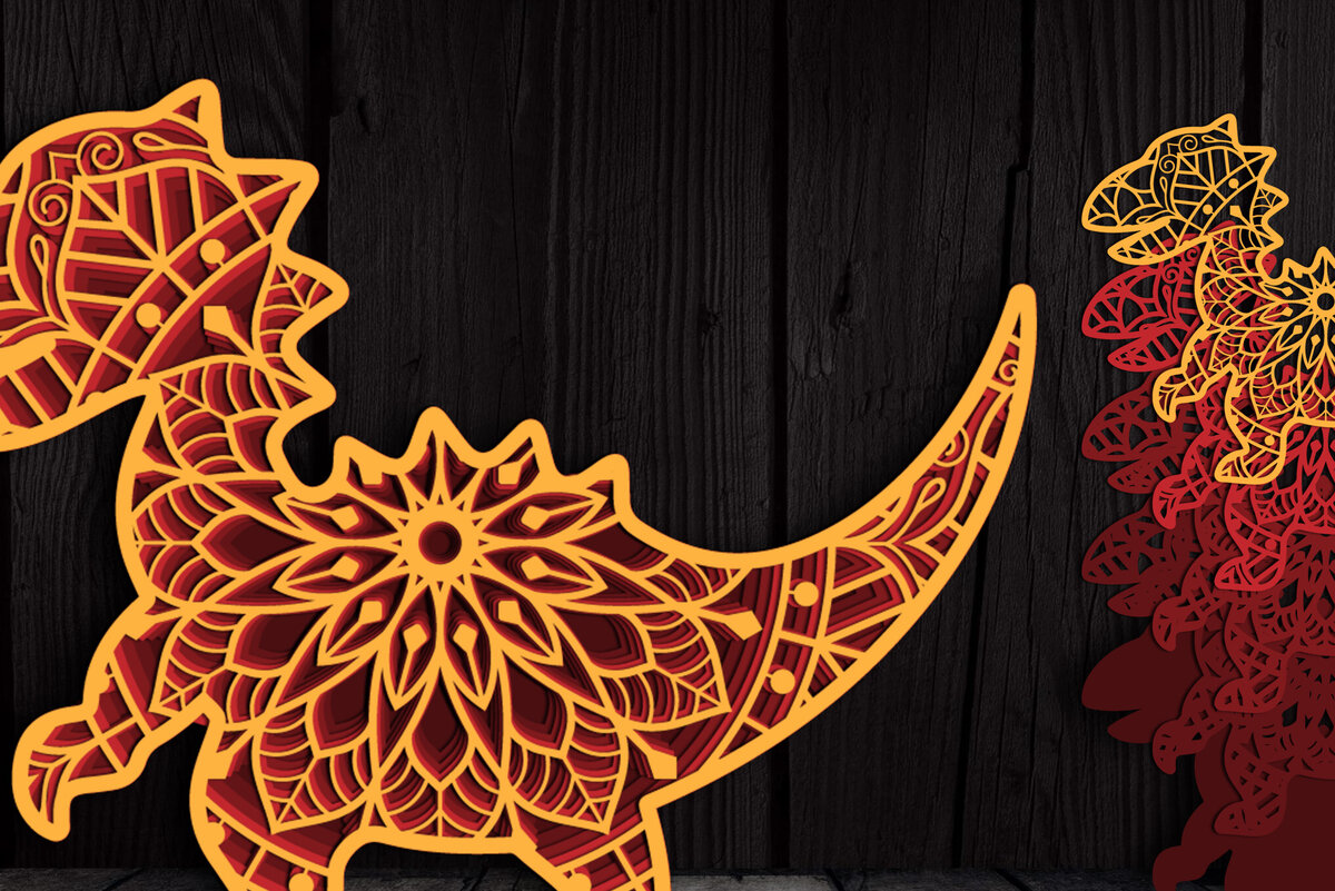 Intra απο ξύλο plywood 3mm-4mm πάχος 3D Πολυεπίπεδο Dinosaur Mandala Δίασταση 30x30 cm INTRAFABR-104260724