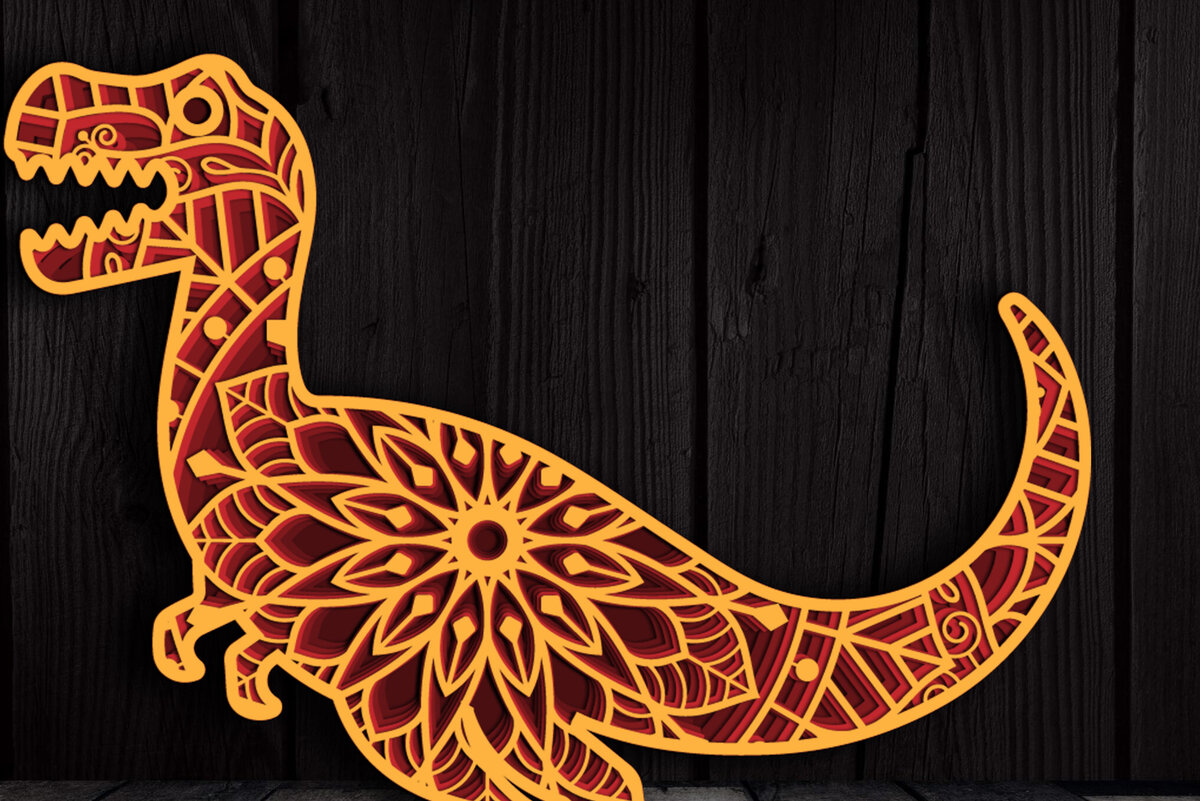 Intra απο ξύλο plywood 3mm-4mm πάχος 3D Πολυεπίπεδο Dinosaur Mandala Δίασταση 30x30 cm INTRAFABR-104260620