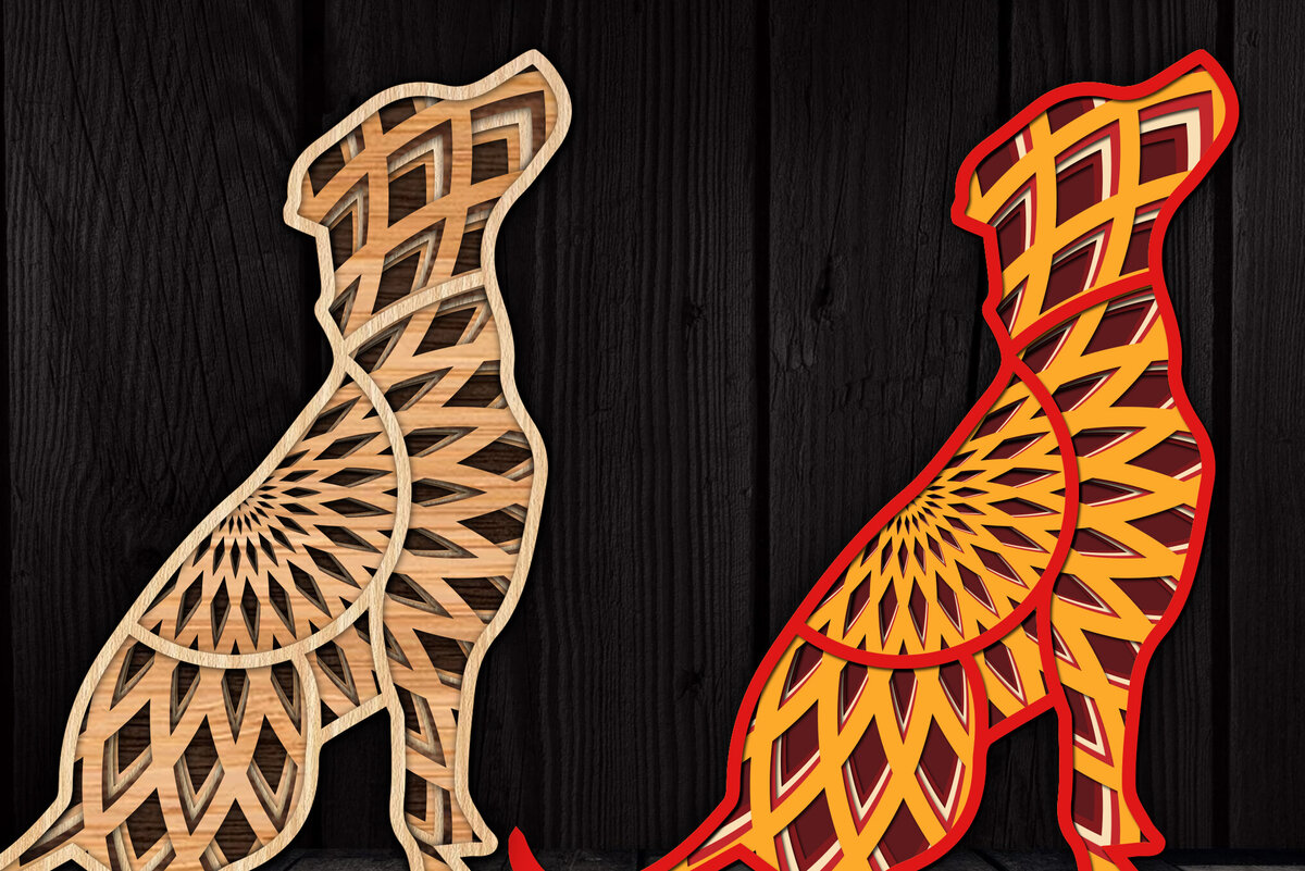 Σετ των 2 Intra απο ξύλο plywood 3mm-4mm πάχος 3D Multi-layer Dog Mandala Cut Δίασταση 30x30 cm INTRAFABR-104188224