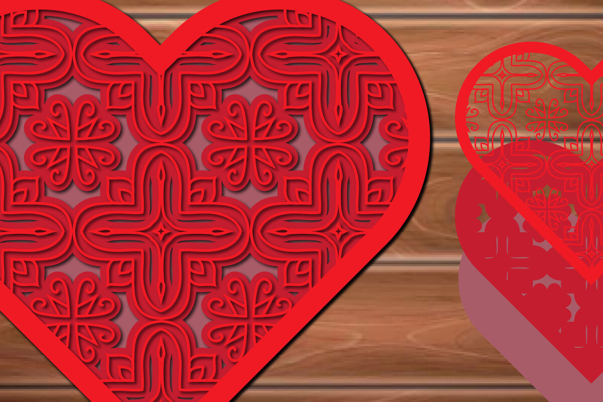 Σετ των 2 Intra απο ξύλο plywood 3mm-4mm πάχος 3D Multi-layer Heart Decor Cut  Δίασταση 15x15 cm INTRAFABR-17452402