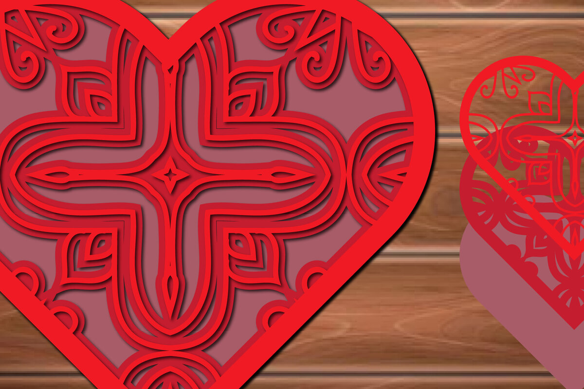 Σετ των 2 Intra απο ξύλο plywood 3mm-4mm πάχος 3D Multi-layer Heart Decor Cut  Δίασταση 15x15 cm INTRAFABR-17454046