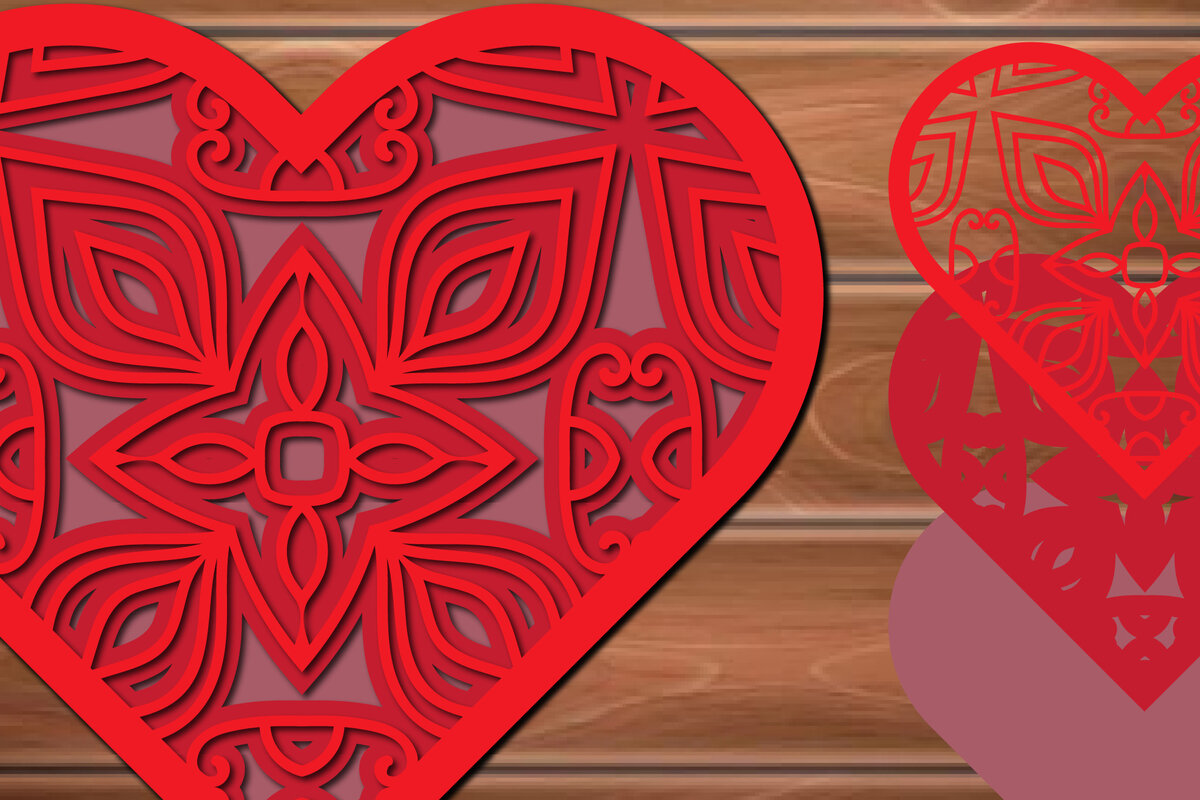 Σετ των 2 Intra απο ξύλο plywood 3mm-4mm πάχος 3D Multi-layer Heart Decor Cut  Δίασταση 15x15 cm INTRAFABR-17451453