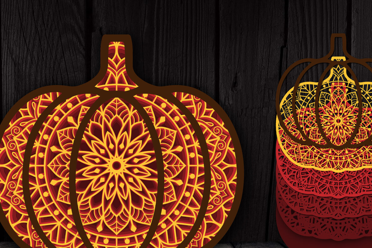Σετ των 2 Intra απο ξύλο plywood 3mm-4mm πάχος 3D Multi-layer Pumpkin Mandala Δίασταση 30x30 cm INTRAFABR-104188802