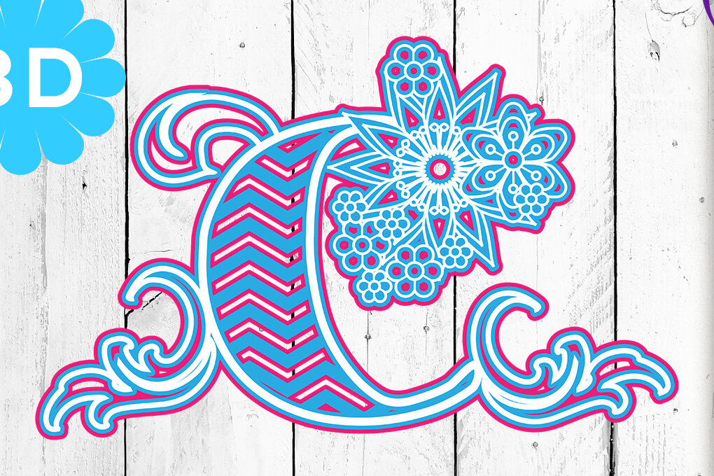 Intra απο ξύλο plywood 3mm-4mm πάχος 3D Multilayer Floral Chevron Letter C Δίασταση 40x40 cm INTRAFABR-4301475