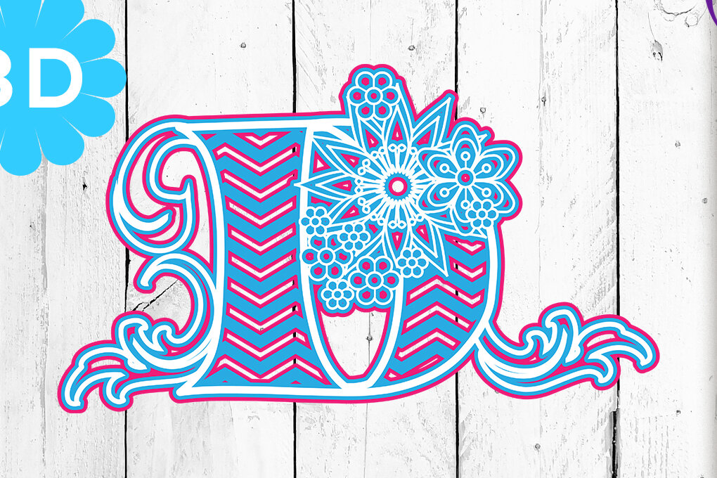 Intra απο ξύλο plywood 3mm-4mm πάχος 3D Multilayer Floral Chevron Letter D Δίασταση 40x40 cm INTRAFABR-4301481