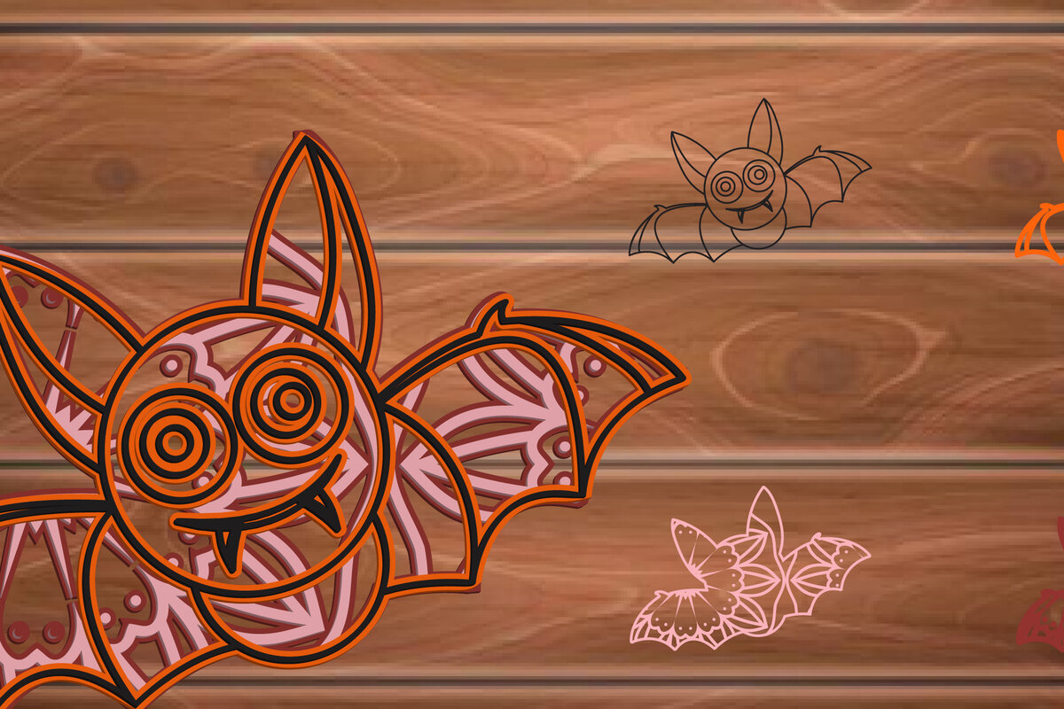 Σετ των 2 Intra απο ξύλο plywood 3mm-4mm πάχος 3D MultiLayer Halloween Bats Cut File Δίασταση 15x15 cm INTRAFABR-14587120