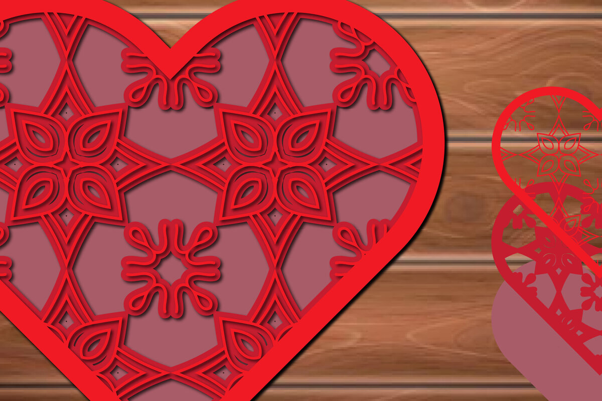 Σετ των 2 Intra απο ξύλο plywood 3mm-4mm πάχος 3d Multilayer Heart Decor Cut  Δίασταση 15x15 cm INTRAFABR-17451302