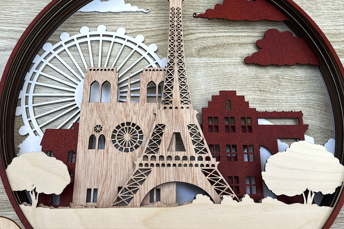 Σετ των 2 Intra απο ξύλο plywood 3mm-4mm πάχος κοπής με λέιζερ 3D πολλών επιπέδων Paris Δίασταση 15x15 cm INTRAFABR-14833152