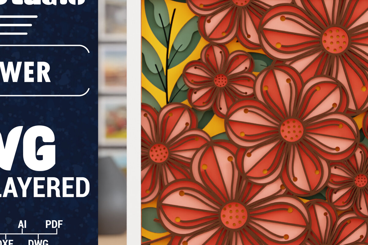 Σετ των 2 Intra απο ξύλο plywood 3mm-4mm πάχος Τρισδιάστατο πολυστρωματικό χαρτί λουλουδιών κομμένο Δίασταση 1500x1500 cm INTRAFABR-116023880