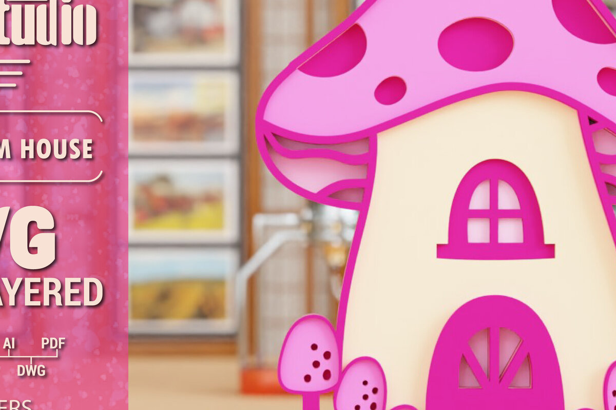 Σετ των 2 Intra απο ξύλο plywood 3mm-4mm πάχος 3D Mushroom House Cut  Δίασταση 1500x1500 cm INTRAFABR-96255009