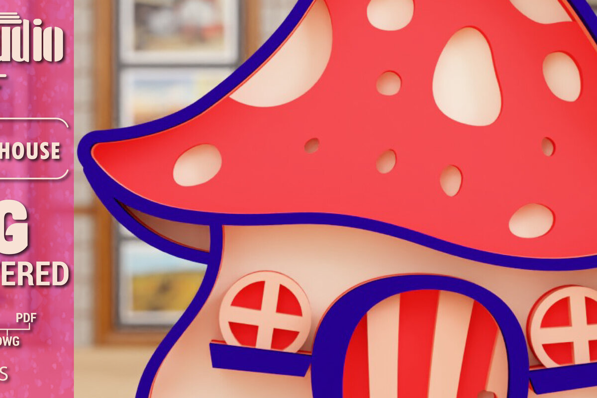 Σετ των 3 Intra απο ξύλο plywood 3mm-4mm πάχος 3D Mushroom House Cut  Δίασταση 1500x1500 cm INTRAFABR-96255003