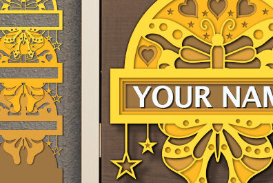 Intra απο ξύλο plywood 3mm-4mm πάχος Τρισδιάστατη πινακίδα ονόματος Butterfly Cut με λέιζερ Δίασταση 30x20 cm INTRAFABR-74254556