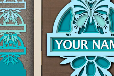 Intra απο ξύλο plywood 3mm-4mm πάχος Τρισδιάστατη πινακίδα ονόματος Butterfly Cut με λέιζερ Δίασταση 30x20 cm INTRAFABR-74254564