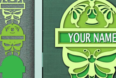 Intra απο ξύλο plywood 3mm-4mm πάχος Τρισδιάστατη πινακίδα ονόματος Butterfly Cut με λέιζερ Δίασταση 30x20 cm INTRAFABR-74254634