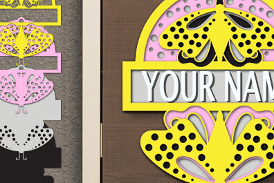 Intra απο ξύλο plywood 3mm-4mm πάχος Τρισδιάστατη πινακίδα ονόματος Butterfly Cut με λέιζερ Δίασταση 30x20 cm INTRAFABR-74254531