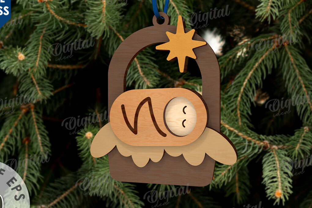 Σετ των 3 Intra απο ξύλο plywood 3mm-4mm πάχος Σχέδιο κοπής με λέιζερ τρισδιάστατο στολίδι της Γέννησης Δίασταση 8x8 cm INTRAFABR-110762038