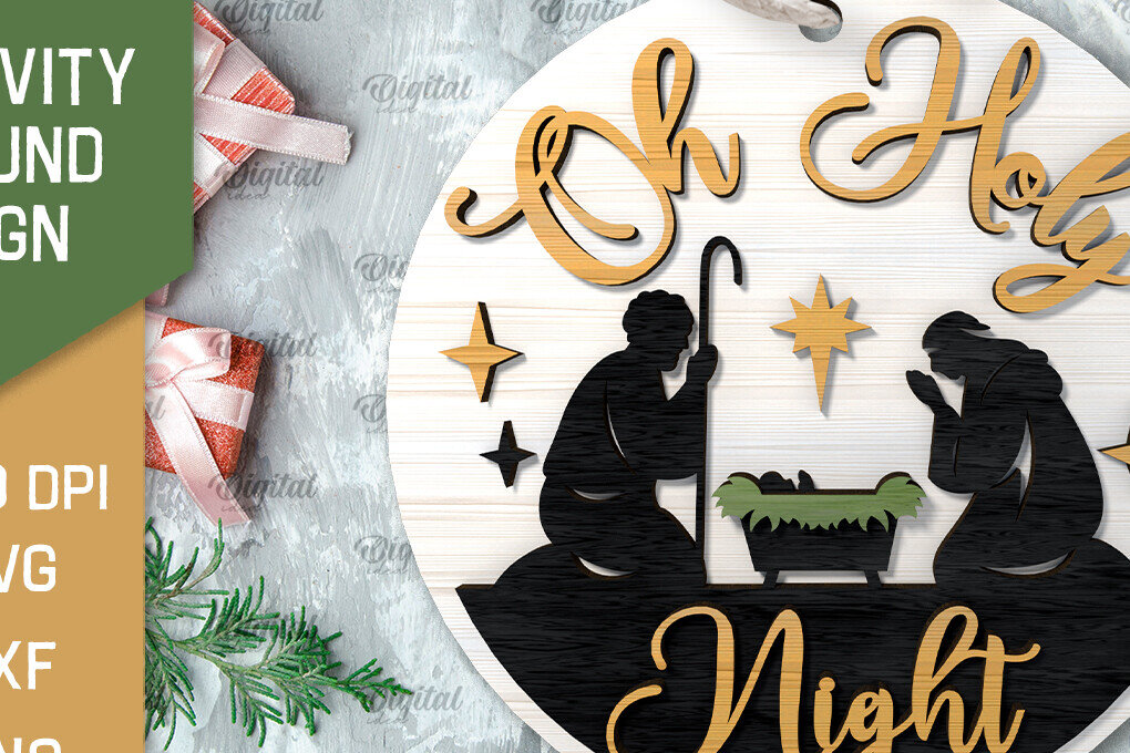 Σετ των 2 Intra απο ξύλο plywood 3mm-4mm πάχος Σχέδιο κοπής με λέιζερ τρισδιάστατο στρογγυλό σημάδι της Γέννησης Δίασταση 30x20 cm INTRAFABR-107030277