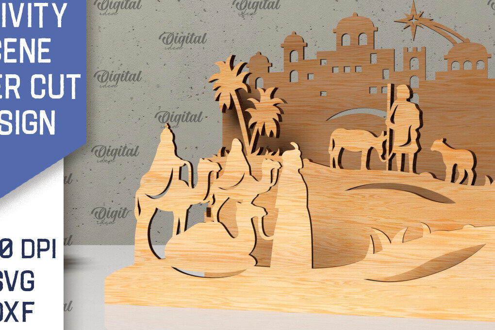 Intra απο ξύλο plywood 3mm-4mm πάχος Σχεδιασμός κοπής με λέιζερ 3D σκηνής της Γέννησης Δίασταση 30x20 cm INTRAFABR-107566434