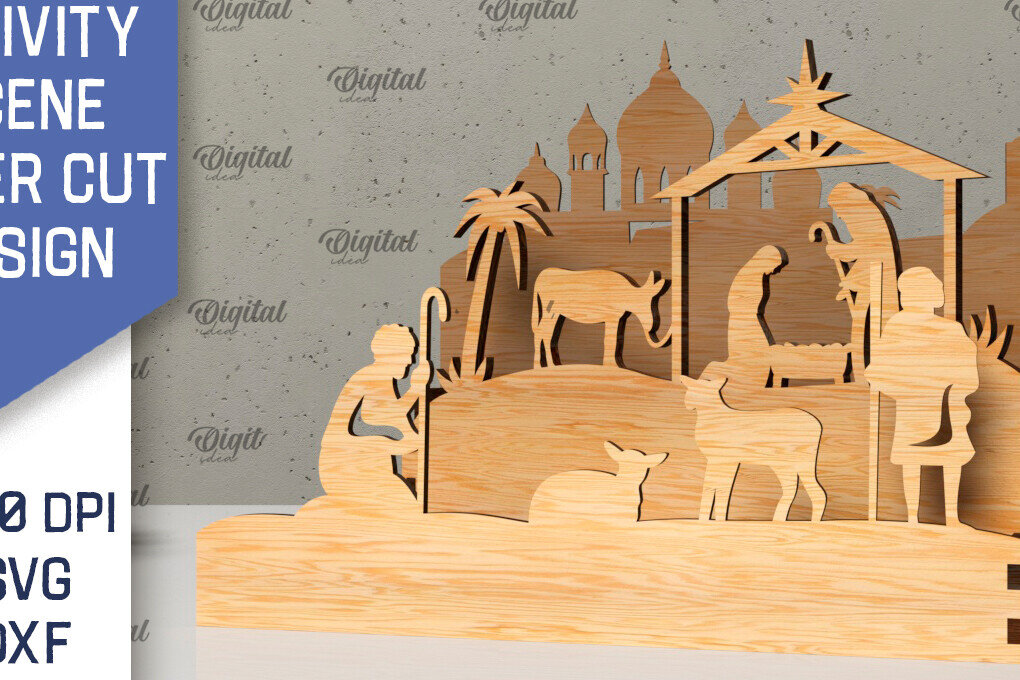 Intra απο ξύλο plywood 3mm-4mm πάχος Σχεδιασμός κοπής με λέιζερ 3D σκηνής της Γέννησης Δίασταση 30x20 cm INTRAFABR-107566477