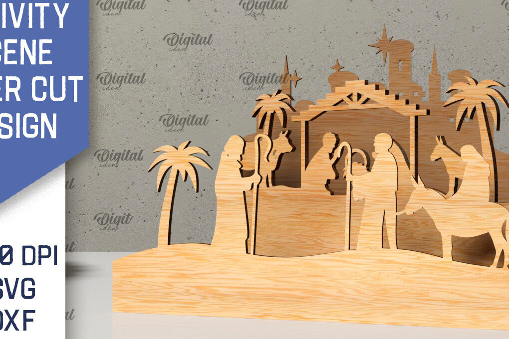 Intra απο ξύλο plywood 3mm-4mm πάχος Σχεδιασμός κοπής με λέιζερ 3D σκηνής της Γέννησης Δίασταση 30x20 cm INTRAFABR-107566562