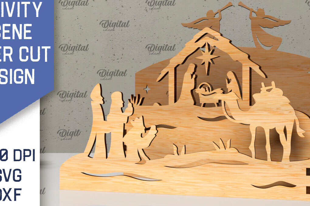 Intra απο ξύλο plywood 3mm-4mm πάχος Σχεδιασμός κοπής με λέιζερ 3D σκηνής της Γέννησης Δίασταση 30x20 cm INTRAFABR-107566620