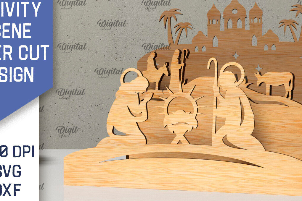 Intra απο ξύλο plywood 3mm-4mm πάχος Σχεδιασμός κοπής με λέιζερ 3D σκηνής της Γέννησης Δίασταση 30x20 cm INTRAFABR-107566762