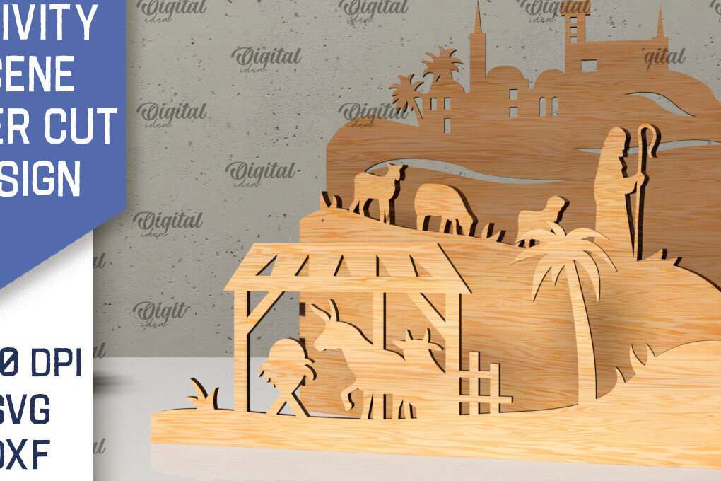 Intra απο ξύλο plywood 3mm-4mm πάχος Σχεδιασμός κοπής με λέιζερ 3D σκηνής της Γέννησης Δίασταση 30x20 cm INTRAFABR-107566832